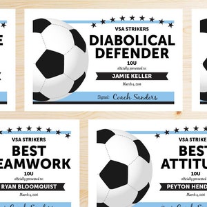 TEAM COLORS Editable Soccer Awards Certificates - Instant Download  PDF - Sky Light Blue and Black Award Certificate Template