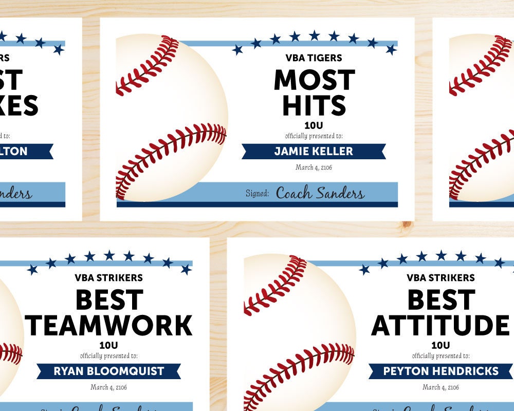 Editable Baseball Award Certificates INSTANT DOWNLOAD Etsy