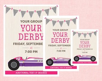 Editable Powder Puff Derby Invitations, Flyers, and Hand-outs - INSTANT DOWNLOAD PRINTABLE - Pink and Purple Collection