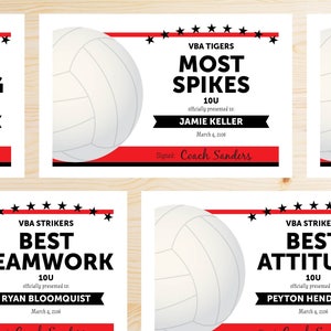 Editable Volleyball Award Certificates - INSTANT DOWNLOAD PRINTABLE - Black and Red