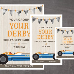 Editable Derby Invitations, Flyers and Hand-outs - INSTANT DOWNLOAD PRINTABLE - Blue and Orange