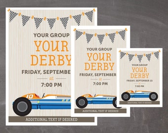 Editable Derby Invitations, Flyers and Hand-outs - INSTANT DOWNLOAD PRINTABLE - Blue and Orange