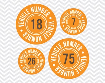 Editable Derby Vehicle Number Circles - INSTANT DOWNLOAD PRINTABLE - Blue and Orange Collection