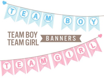 Team Girl Team Boy Banners: Gender Reveal Baby Shower - INSTANT DOWNLOAD PRINTABLE - Foam Finger Collection