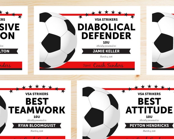 editable soccer award certificates instant download etsy