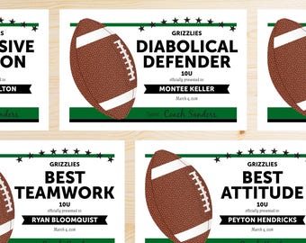 TEAM COLORS Editable Football Awards Certificates - Instant Download Printable PDF - Green and Black - Editable