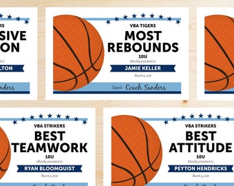 Editable Basketball Award Certificates - INSTANT DOWNLOAD PRINTABLE - Navy Blue and Light Carolina Blue