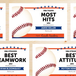 Editable Baseball Award Certificates - INSTANT DOWNLOAD PRINTABLE - Blue and Orange