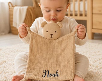 Personalized Baby Lovey, Embroidered Animal Comfort Blanket, Soft Muslin Security Toy, Practical Newborn Sleep Companion