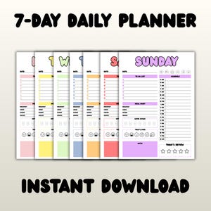 Daily Planner Printable Pastel, Template To Do List Giornaliero, Organizer Dettagliato, Meal Tracker & Schedule, Download Digitale PDF