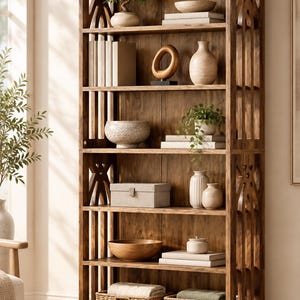 Estantería de madera de 6 niveles y 190 cm de altura, estilo retro, independiente.