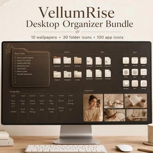 Desktop-Organizer-Paket, 10 Hintergrundbilder, 30 macOS-Ordnersymbole, 100 App-Symbole (Digitaler Download)