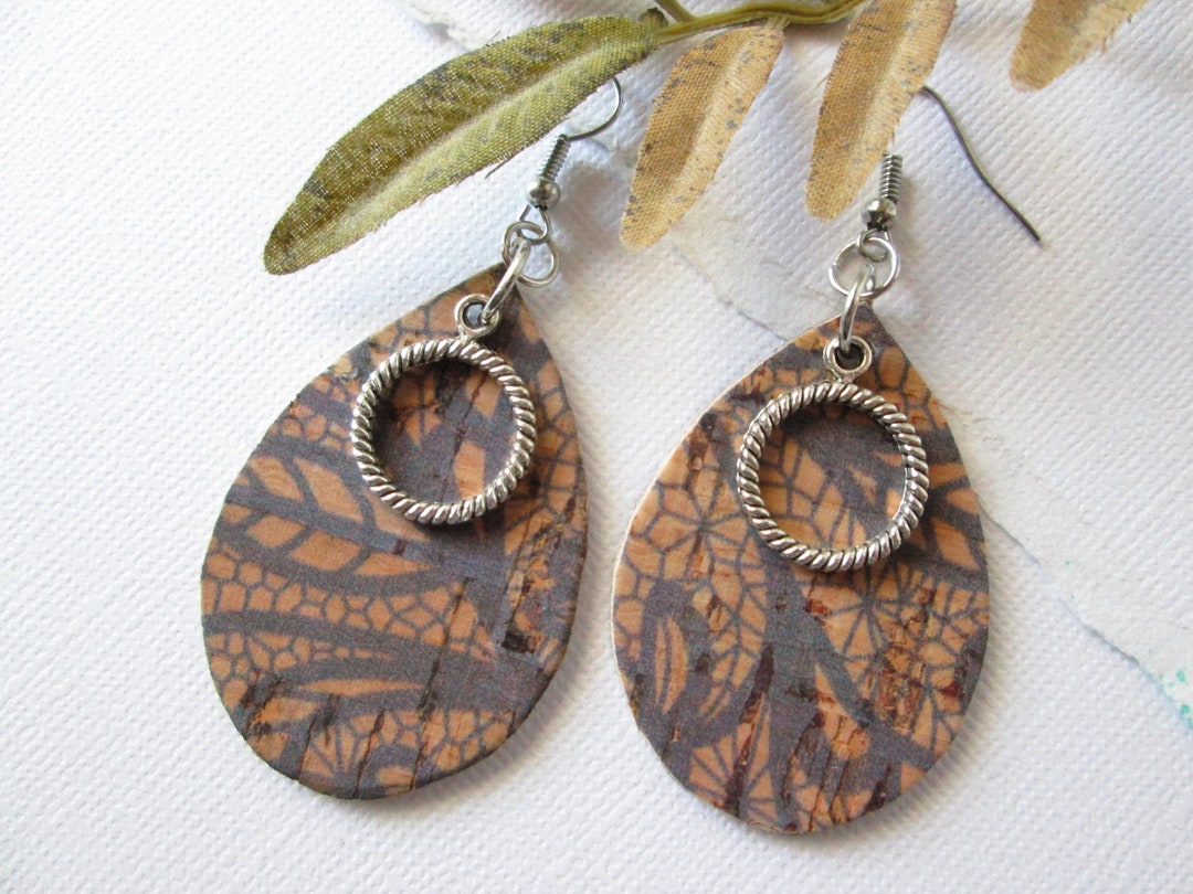 Cork Earrings, Teardrop Earrings, Faux Leather Teardrop Earrings