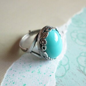 Turquoise Ring / Statement Ring / Shabby Chic Ring / Boho Ring / Silver Ring / Adjustable Ring / Oval Ring / Large Ring / Gift for Mom