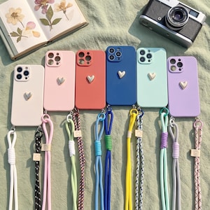 Heart Crossbody Strap Case for Samsung Galaxy S25 S24 Ultra Plus FE Edge