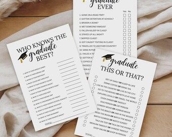 Printable Graduation Party Games Bundle 2026 | Graduation Games | How Well Do You Know the Graduate This or That Never Has the Graduate Ever