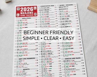 2026 Mahjong Hand Tracker, Amerikanskt Mahjong Poängkort, Mah Jongg Utskrivbar PDF, Mahjong Spelkväll, 2026 Mahjongkort