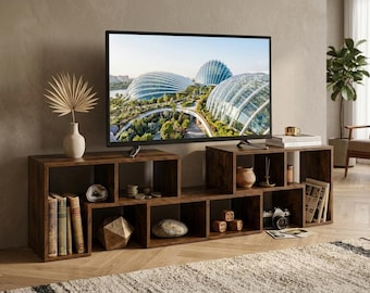 Minimalistic Unique 3 Piece Adjustable Wooden TV Stand with Storage for Living Room