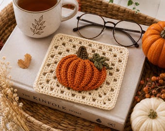 Pumpkin Granny Square Crochet Pattern PDF | Fall Autumn Halloween Crochet Motif | Easy Beginner Friendly | Instant Download