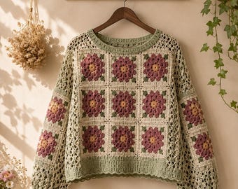 Cornflower Crochet Sweater Pattern PDF | Granny Square Pullover | Boho Lace Sweater | Women’s Crochet Top | Digital Download