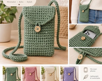Beginner Crochet Phone Pouch Pattern Minimalist Boho Cell Phone Bag Digital PDF Download