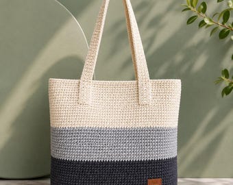 Crochet Tote Bag Pattern PDF | Beginner-Friendly Rope Color Block Market Bag | Easy Crochet Shoulder Bag Pattern | Digital Download