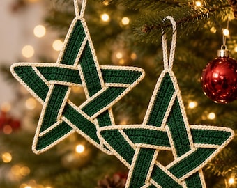 Crochet Christmas Star Ornament Pattern PDF, Interwoven Star Decoration, Easy Holiday Tree Ornament, Festive Crochet Decor, Instant Download