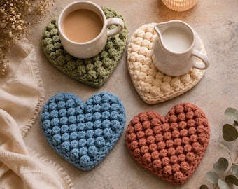 Crochet Heart Trivet Pattern | Heart Coaster PDF Pattern | Easy Crochet Christmas Gift | Quick Crochet Project | Felted Heart Kitchen Decor