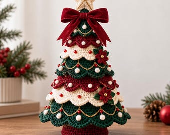 Crochet Christmas Tree Pattern PDF, Holiday Tabletop Tree, Christmas Tree Cover, Crochet Holiday Decor, Christmas Home Decor