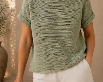 Easy Crochet Summer Shirt Pattern PDF | Beginner Crochet Tee | Relaxed Fit Crochet Top | Women's Sizes S–5XL | Instant Download