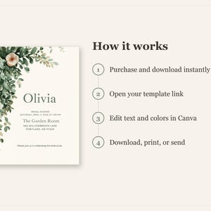 Invito per addio al nubilato color verde salvia / Modello Canva modificabile / Invito con decorazioni di eucalipto / Download immediato immagine 6