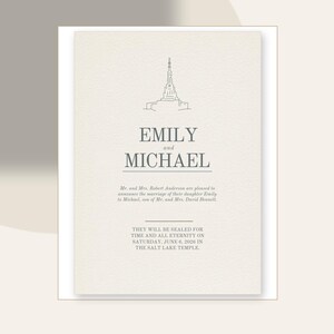 Modèle d'annonce de scellement au temple | Invitation de mariage mormone modifiable | Design ivoire imprimé en typographie | Téléchargement instantané image 1