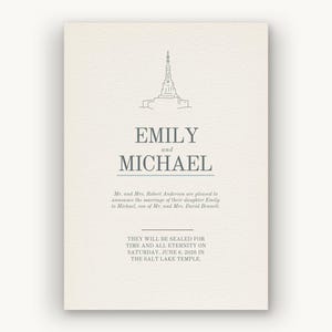 Modèle d'annonce de scellement au temple | Invitation de mariage mormone modifiable | Design ivoire imprimé en typographie | Téléchargement instantané image 2