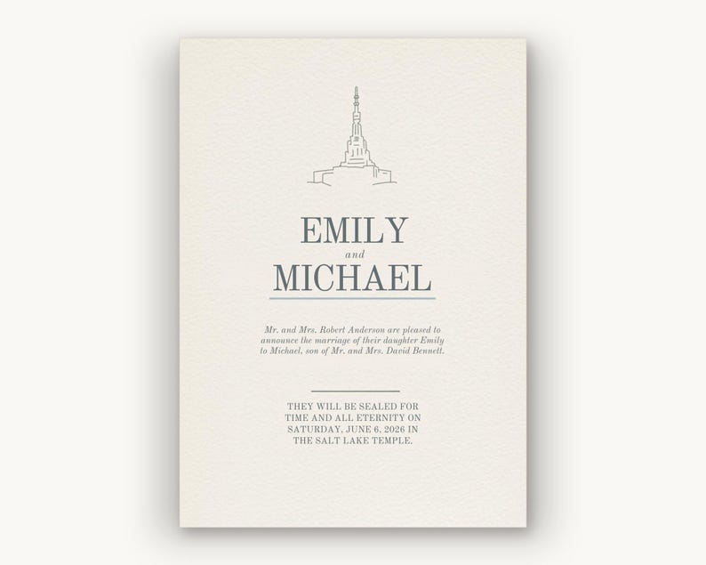 Modèle d'annonce de scellement au temple | Invitation de mariage mormone modifiable | Design ivoire imprimé en typographie | Téléchargement instantané image 2