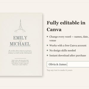 Modèle d'annonce de scellement au temple | Invitation de mariage mormone modifiable | Design ivoire imprimé en typographie | Téléchargement instantané image 3