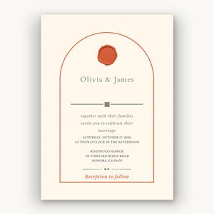 Convite de casamento em terracota | Convite de casamento em arco editável | Design de azeitona com selo de cera | Download instantâneo imagem 2