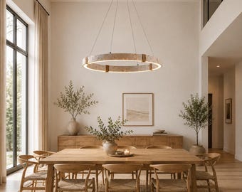 Lámpara de araña LED de travertino Wabi Sabi, lámpara colgante de anillo de piedra natural, lámpara de techo Japandi, luminaria moderna para comedor