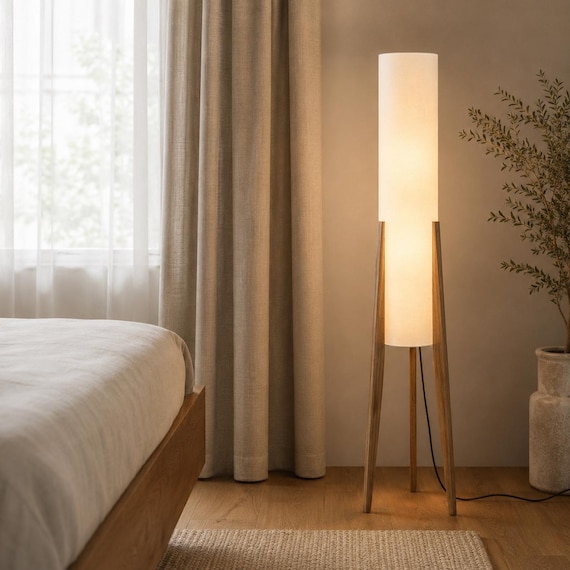 Wabi Sabi Floor Lamp, Solid Wood Japandi Lamp, Nordic Standing Light, Warm White Corner Lamp, Japanese Style Living Room Decor