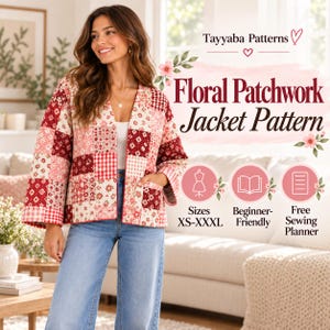 Cartamodello per giacca floreale da donna / Cappotto trapuntato patchwork / Livello principiante / XS–XXXL / Formato A4, US Letter + A0 / Download immediato