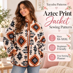 Patrón de costura de chaqueta Aztec para mujer / Abrigo Teddy / Chaqueta de invierno para principiantes / XS–XXXL / A4, Carta estadounidense + A0 / Descarga instantánea