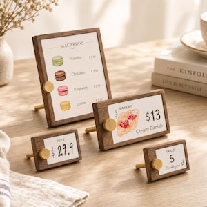 Houten menukaarthouder, rustieke tafelbordjeshouder, prijskaartjesframe voor A5/A6 formaat, displaystandaard voor café/bakkerij, decoratie voor tafelnummers op een bruiloft