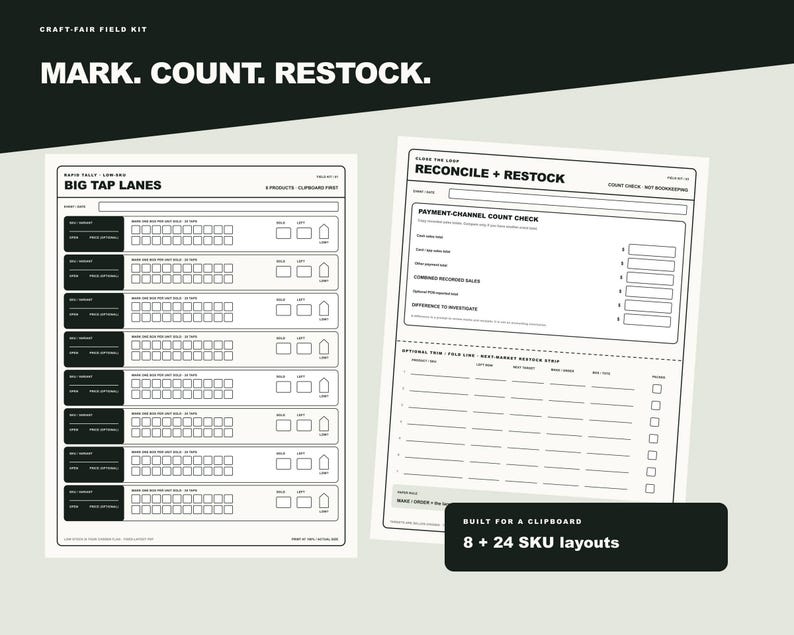 Craft Fair Tally Sheets, Vendor Restock Tracker, Sales Count Kit (PDF ...