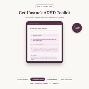ADHD-uppgiftsförlamningsverktyg för att bryta frysningen, arbetsblad om exekutiv dysfunktion, GoodNotes och utskrifts-PDF