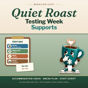 Quiet Roast State Testing Week Supports, IEP 504 Accommodation Check, Break Plan, Test Anxiety Calm Cards, Special Ed, Digital