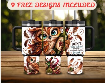 40 oz Tumbler Wrap PNG, Wine Owl 40 oz Tumbler Design, Distressed Wrap 40 oz Sublimation, Funny Wine Lover 40 oz Wrap Digital