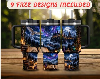 40 oz Tumbler Wrap PNG, Magical Castle 40 oz Tumbler Design, Distressed Wrap 40 oz Sublimation, Wizard Fantasy Book 40 oz Wrap Digital