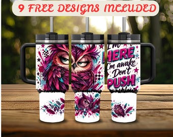 40 oz Tumbler Wrap PNG, Grumpy Owl 40 oz Tumbler Design, Distressed Wrap 40 oz Sublimation, Sarcastic Funny Owl 40 oz Wrap Digital