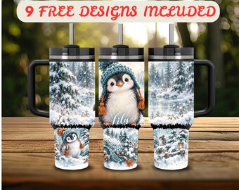 40 oz Tumbler Wrap PNG, Cute Penguin 40 oz Tumbler Design, Distressed Wrap 40 oz Sublimation, Winter Animal Custom Name 40 oz Wrap Digital