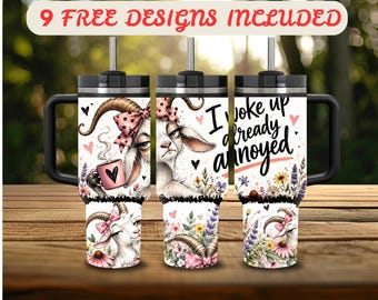 40 oz Tumbler Wrap PNG, Grumpy Goat 40 oz Tumbler Design, Distressed Wrap 40 oz Sublimation, Funny Goat Coffee 40 oz Wrap Digital