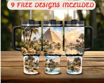 40 oz Tumbler Wrap PNG, Egyptian Pyramids 40 oz Tumbler Design, Distressed Wrap 40 oz Sublimation, Ancient Egypt Travel 40 oz Wrap